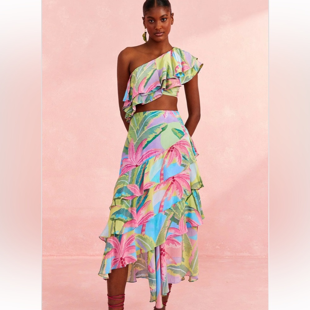 FARM RIO Beach Vibes Asymmetric Layered Skirt (NWT)